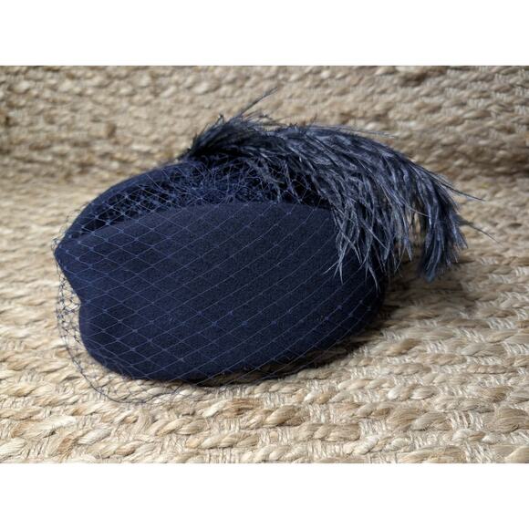 Vintage Lancaster Hat Womens Blue Felt Wool Fascinator Fancy Feathers 100% Wool main image 5
